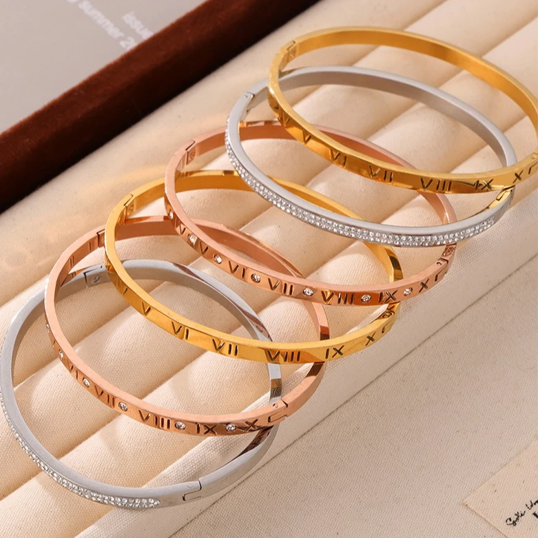 

High quality brand new zircon inlaid stainless steel bracelet, no fading, suitable for women's party gifts