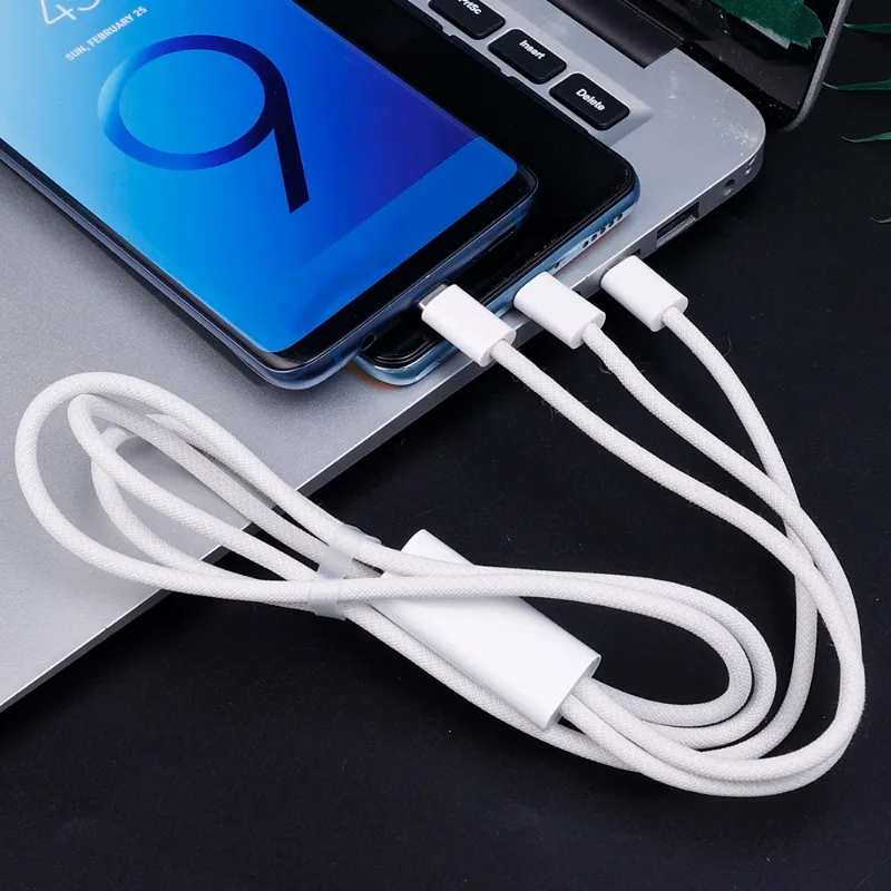 2In1 USB C Cable Split Cell Phone Charger Cable for Iphone 15/15Plus/15Pro/15ProMax Type C Fast Charge & Data Transfer Wire Cord