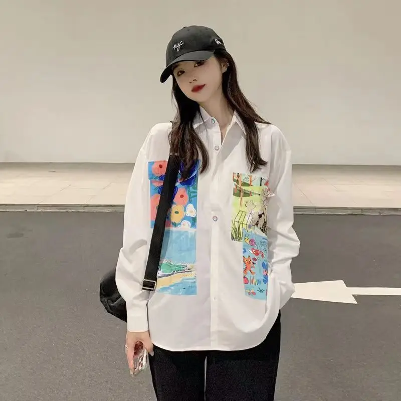 Vintage Long Sleeve Women Blouse Summer Shirt Button Up Aesthetic Graphic Clothes Graphic Clothing Korean Fashion Streetwear