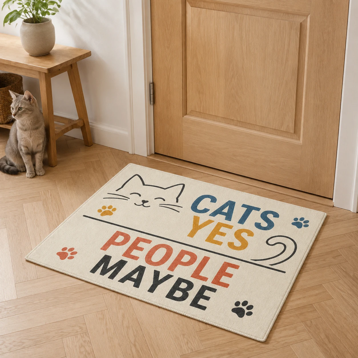Funny Cat Door Mat Cats Yes People Maybe 50x70cm Non Slip Welcome Rug for Front Door Entryway Hallway Home Decor Cat Lover Gift
