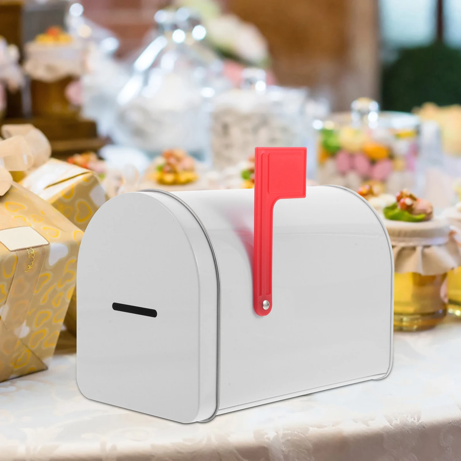 

Elegant Metal Mailbox Rustic Vintage Small Tinplate Present Box Cash Holder Wedding Reception Valentines Decorative