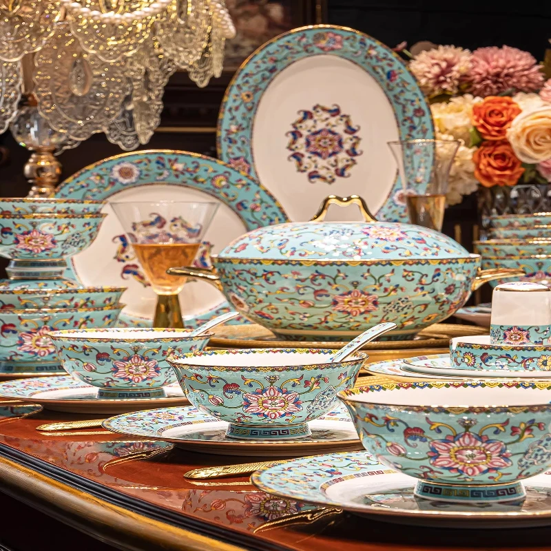

Tableware set, dish set, light luxury, new Chinese bowls, household housewarming gifts