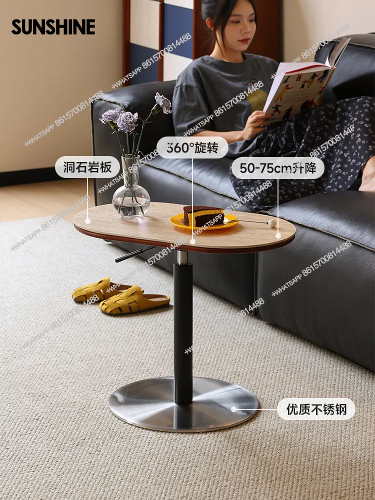 Lifting side few rotating sofa side few small apartment solid wood rock slab living room modern and simple