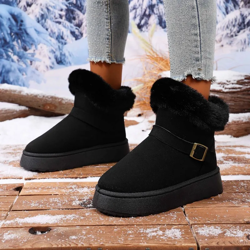 Nuevo diseñador de botas de nieve de suela gruesa de gamuza para mujer, Mini botas cómodas de gamuza informales a la moda para invierno 2026