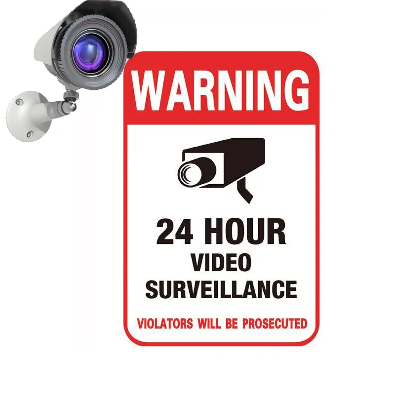 Conspicuous Wall Sticker 24H CCTV Video Camera System Warning Sign Surveillance Monitor Decal Public Area Home Security Supplies