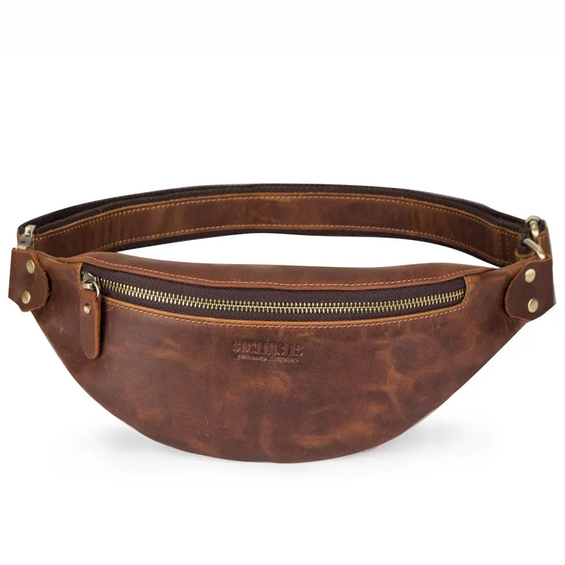 Riñonera Vintage de cuero genuino para hombre, cinturón de cuero de vaca para el pecho, bolso de hombro informal para hombre, bolso cruzado de lujo