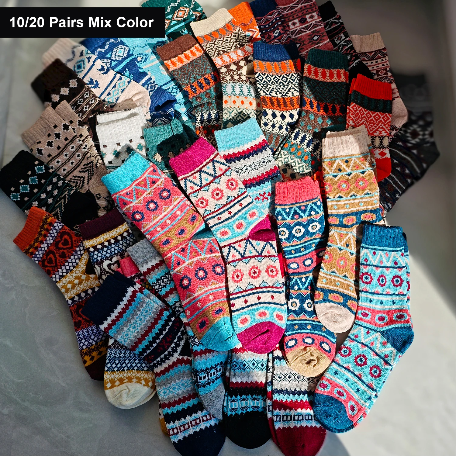 

10/20 Pairs Winter Socks Men Women Thick Warm Socks Retro Style Nordic Design Lover Couple Socks Christmas Gift 37-43EUR