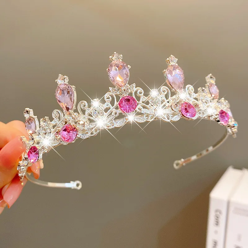 Big Crown Headband Children Princess Birthday Gift Crystal Pearl Rhinestone Kids Hair Tiaras for Girls Baby