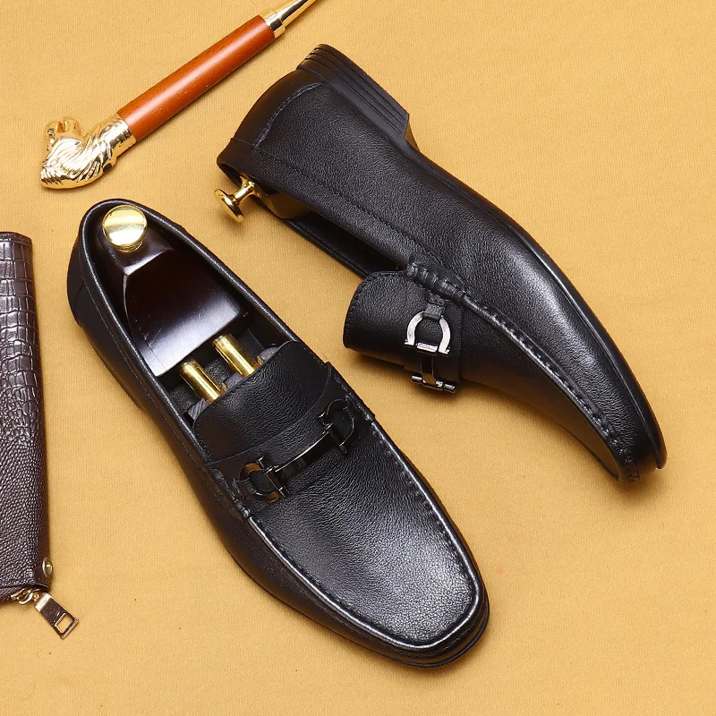 

Men'S Genuine Leather Vintage High Quality Shoes Luxury Wedding Formal Dress Classic Elegant Italian Black Loafers