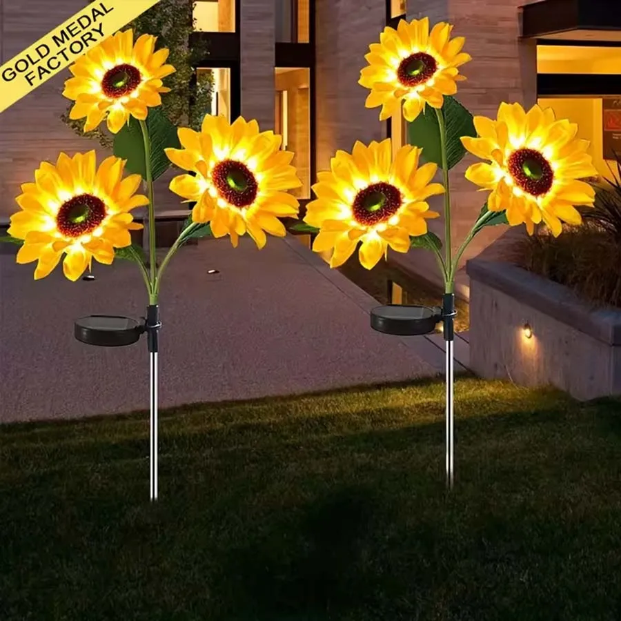 

Artifical Solar 3Heads Sunflower Garden Decor Lights Sun Flower Lights