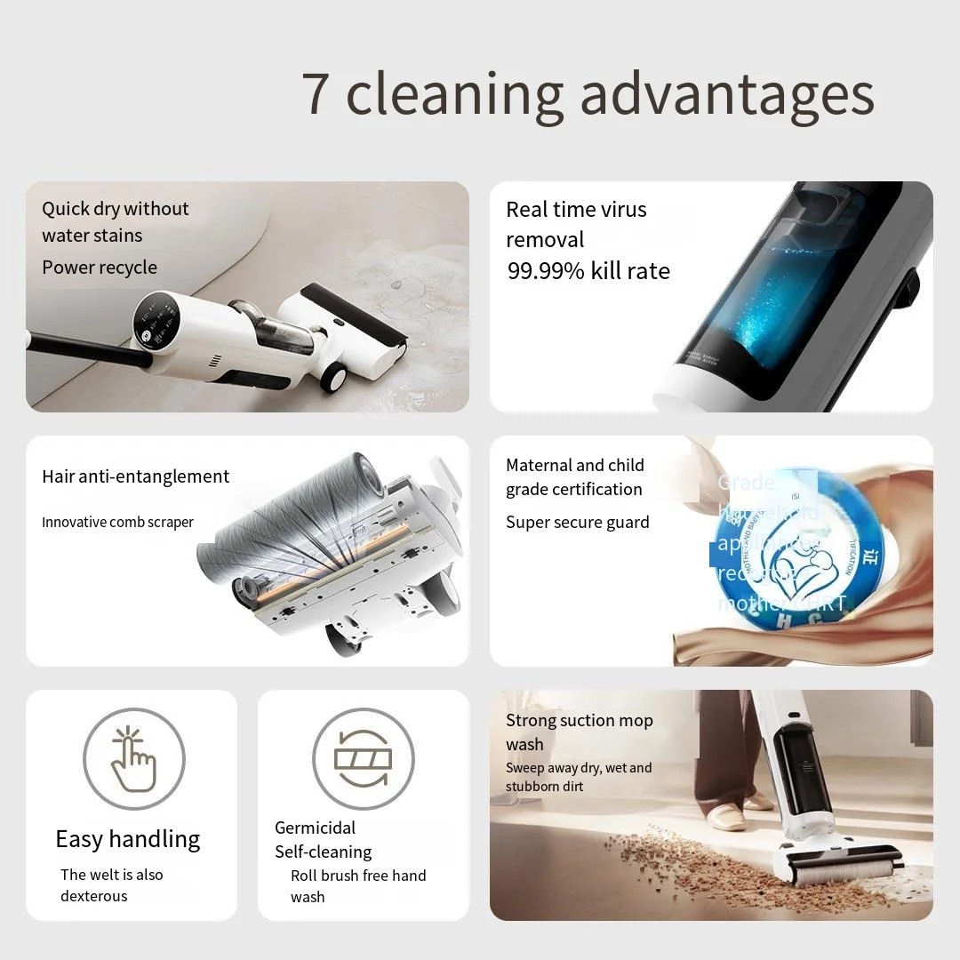Lavatrice da pavimento wireless Mijia 2C Integrazione di lavaggio con mop per aspirazione domestica