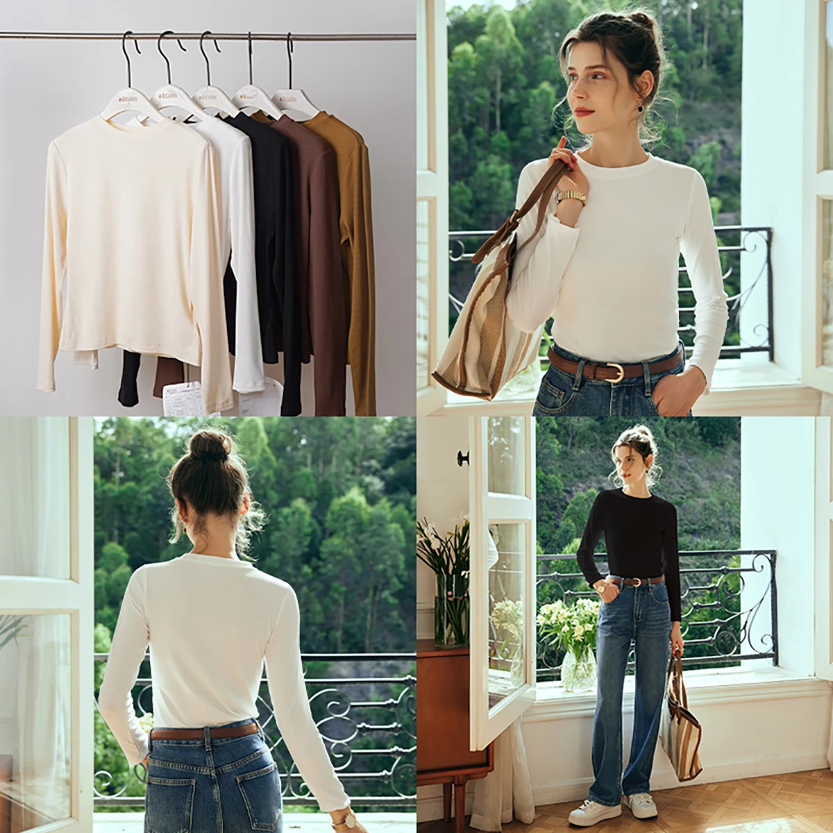 ‌OLrain Women Basic T-Shirt Long Sleeve Slim Fit Knitted Tees 2025 Autumn Simple Antimicrobial Soft Women's Clothing O23QT82822
