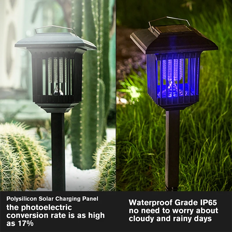 Solar Mosquito Killer Lamp, LED UV, choque elétrico, armadilha de mosquito, impermeável, inseto ao ar livre, Bug Zapper, luz para gramado e jardim,