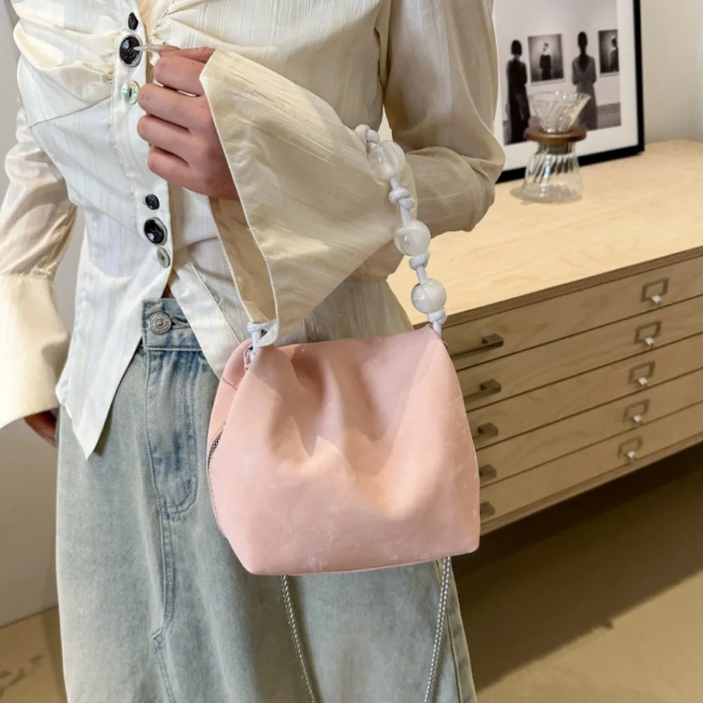 Bolso de mano con asa de perlas de cadena, bolso cuadrado pequeño de estilo coreano, bolso de nube, bolso de almacenamiento de maquillaje, bolso de hombro, bolso cruzado diario para mujer