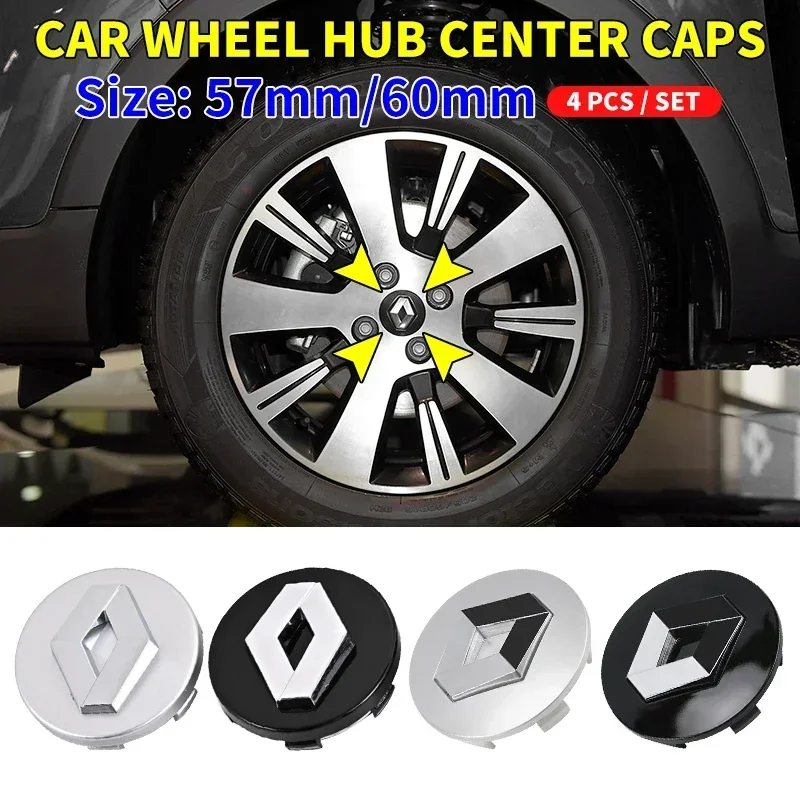 4PCS 57mm 60mm Car Hub Caps Wheel Center Cover Hubcaps Decoration For Renault Koleos Captur Kadjar Megane Clio Twingo Scenic