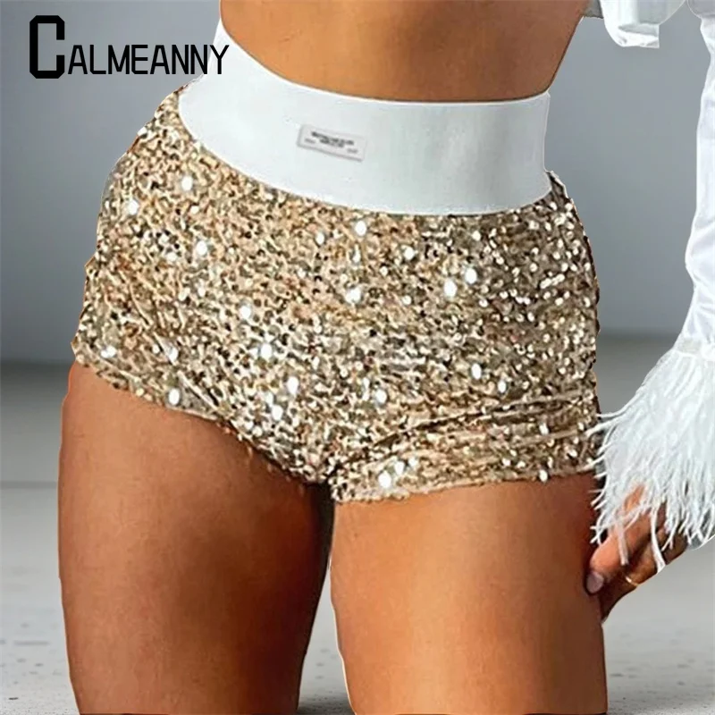 Women Sequin Short Pants 2023 Summer Sexy Elastic New Style Fashion High Waist Skinny Party Club Raves Pole Dance Shorts Trend