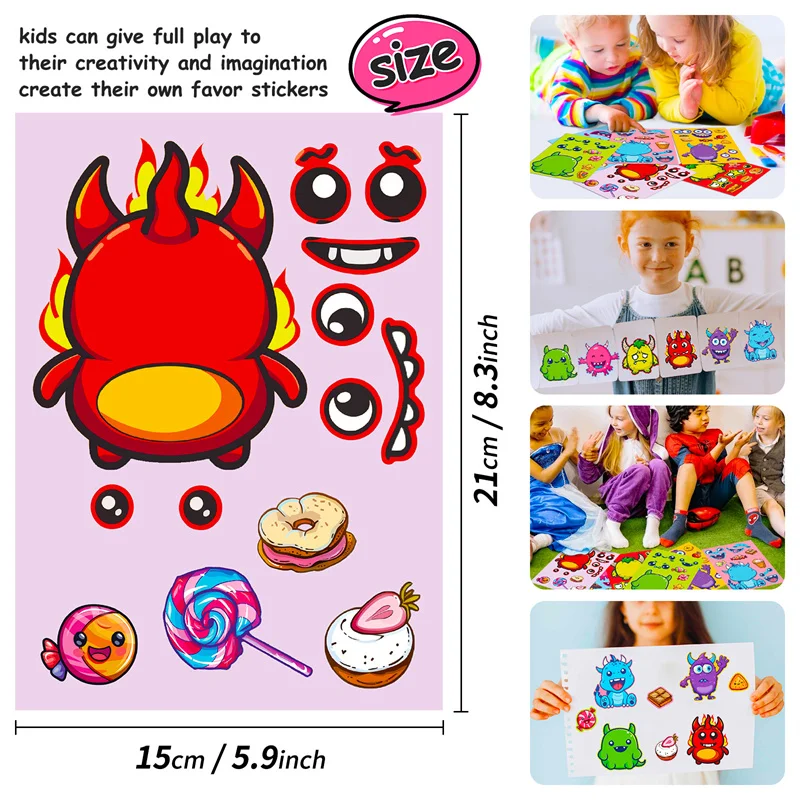 Creative Kids DIY Puzzle Stickers Make Your Own Monster Facial Expression Combination Make A Face Sticker Children Games Toys