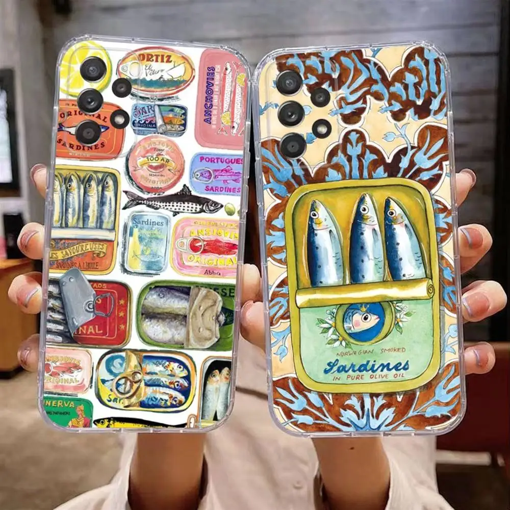 

Sardines Canned Phone Case For Samsung Galaxy A,71,70,52,51,40,31,50,50S,30S,21S,12,10,Note20ultra Transparent Cover