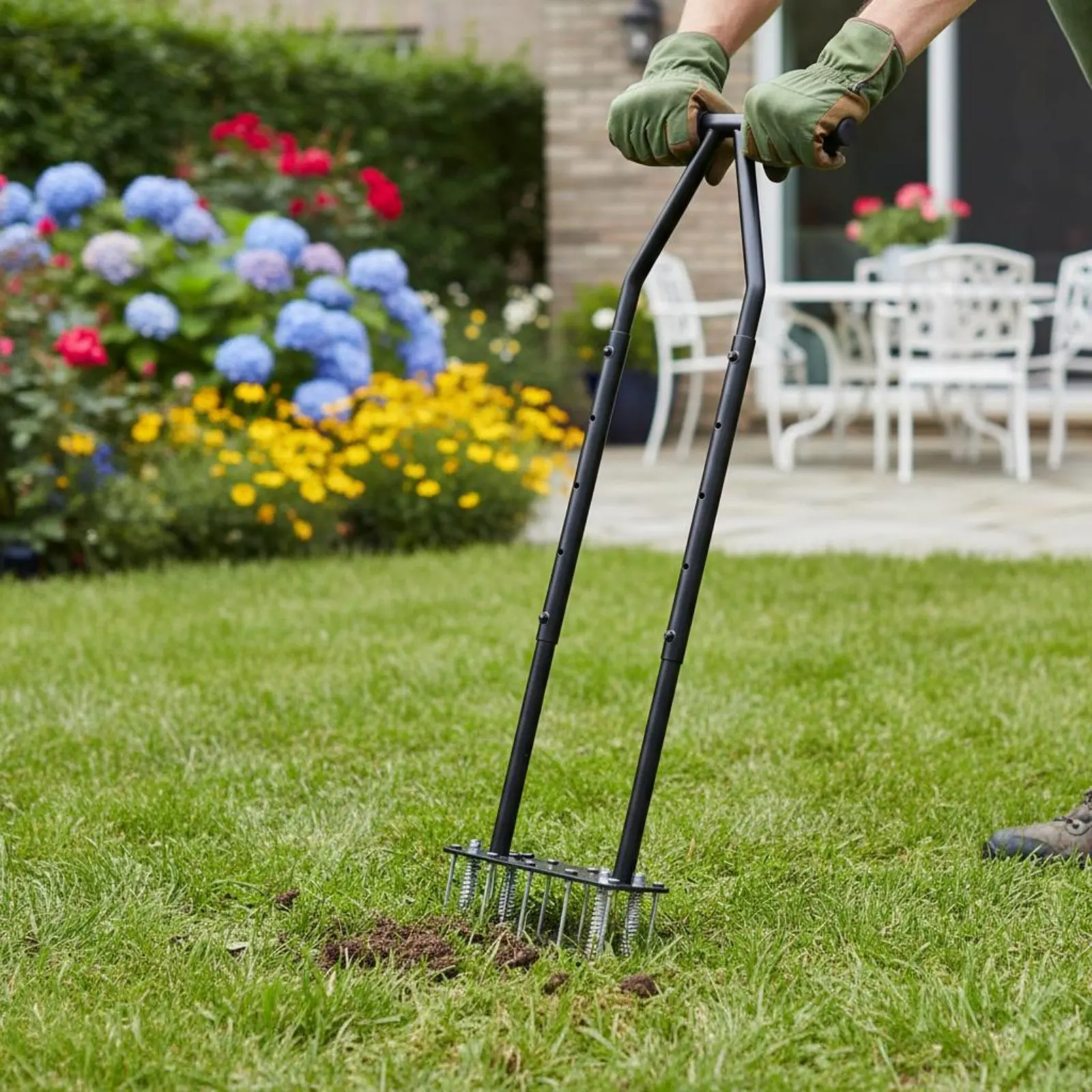 

Manual Lawn Aerator Self-Cleaning Manual Spike Aerator Lawn Corer Tool Height Adjustable Rust-Resistant for Homeowners, Garden