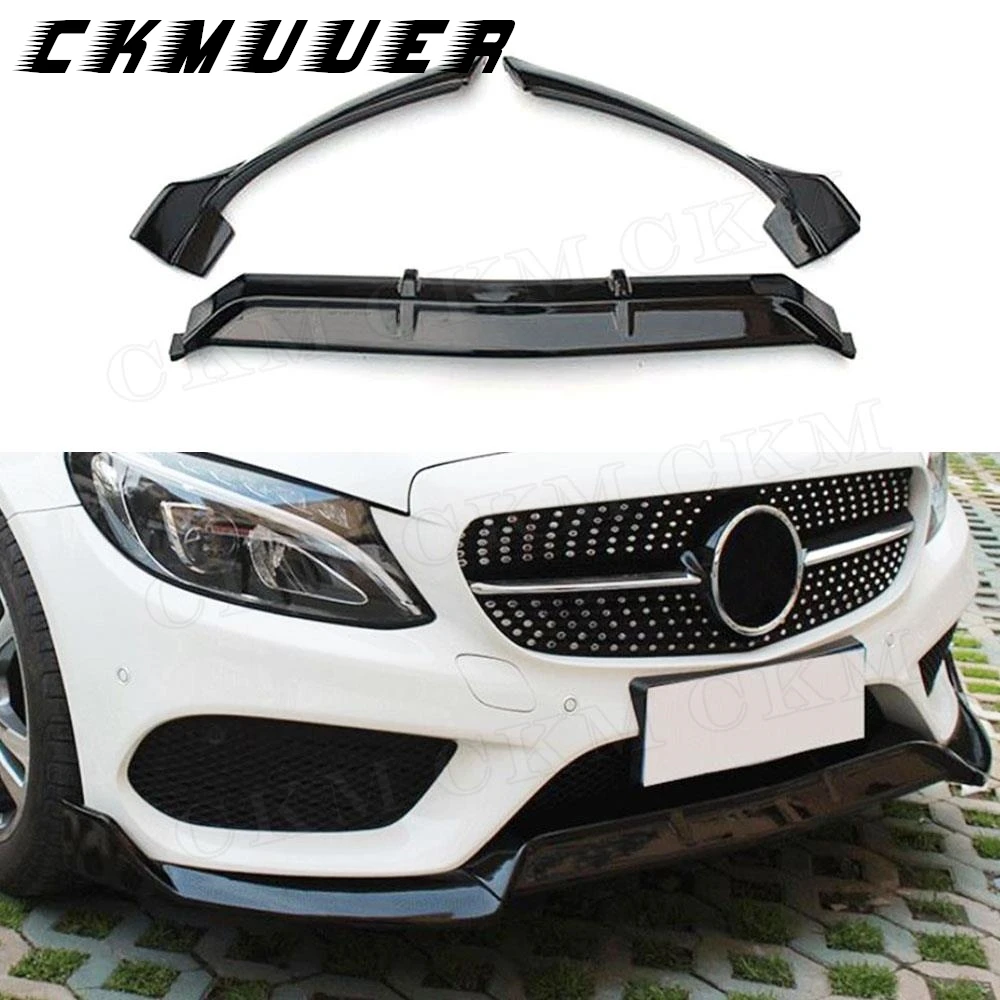 

CKMUUER Carbon Fiber Car Front Bumper Lip Spoiler Splitters For Mercedes Benz C Class W205 C43 AMG C200 Sport 2014-2019