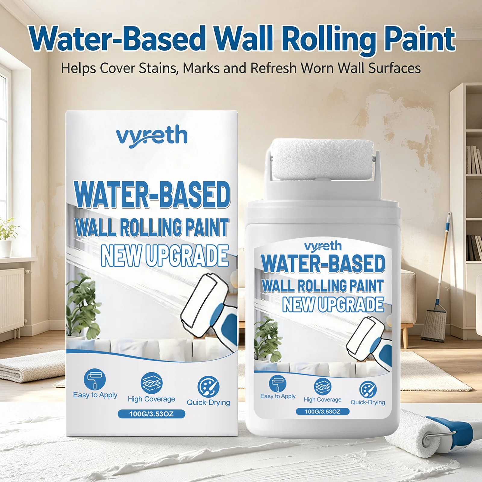 Vyreth Water‑based Wall Rolling Paint Repair Cracks Cover Graffiti Prevent Wall Paint Peeling Wall Renovation Wall Repair Paint
