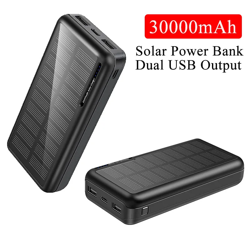 

Солнечная батарея 30000 мАч Портативное зарядное устройство большой емкости с двумя выходами USB Powerbank для мобильного телефона iPhone Xiaomi Samsung Huawei