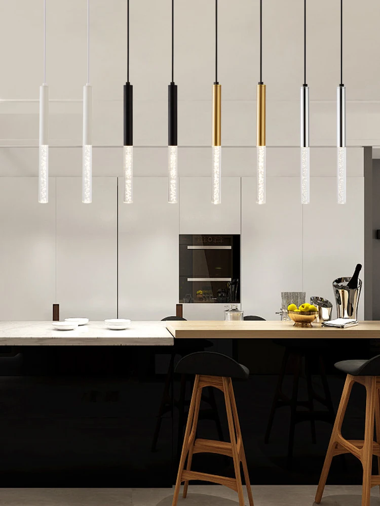 

Led Modern Kitchen Island Long Cylinder Black Pendant Lights Home Decoration Bar Hanging Lamp over Dining Table