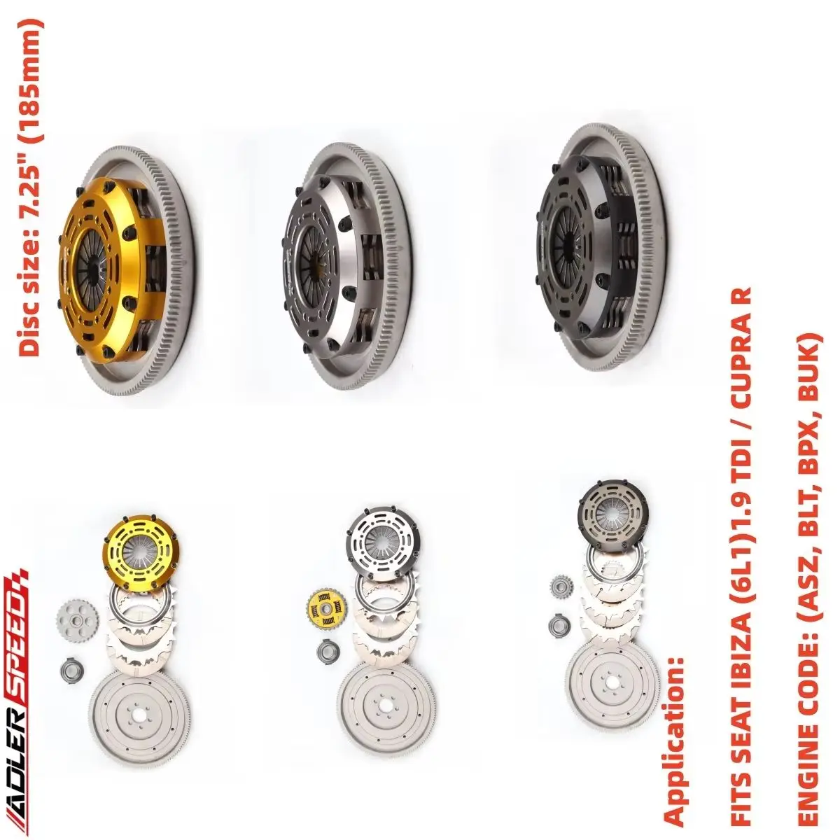 

ADLERSPEED RACING/SPRUNG TWIN/TRIPLE DISC CLUTCH ДЛЯ SEAT IBIZA MK4 (6L1)1.9 TDI/CUPRA R ASZ BLT BPX BUK