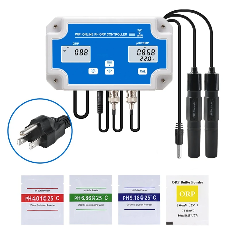 AT14 W2839 3-In-1 Wifi Water Quality Detector PH/ORP/TEMP Electrode BNC Type Probe For Aquarium Hydroponics Monitor