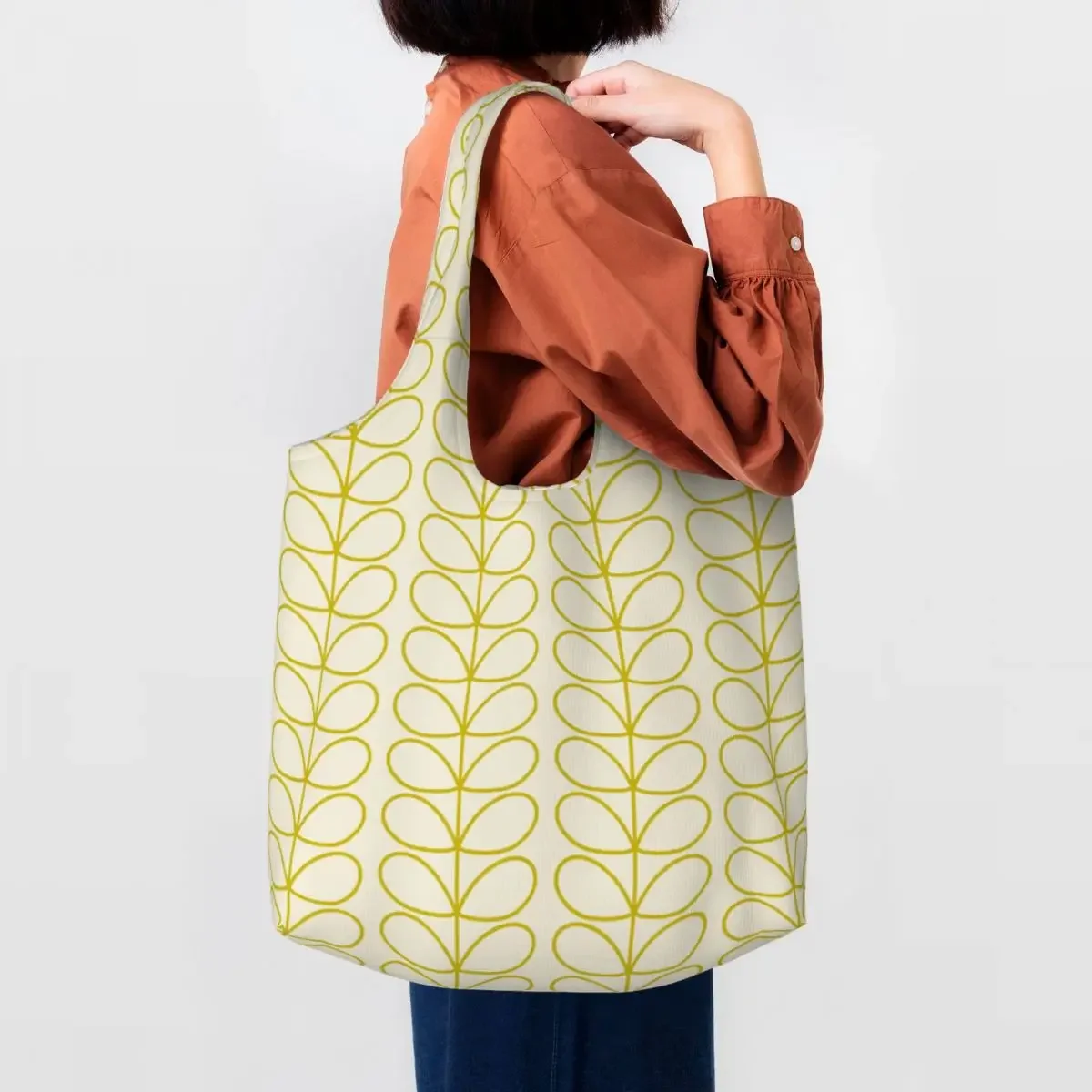 Custom Cute Orla Kiely Linear Stem Dandelion On Cream Shopping Tote Bag Reusable Canvas Grocery Shopper Shoulder Bag Handbags