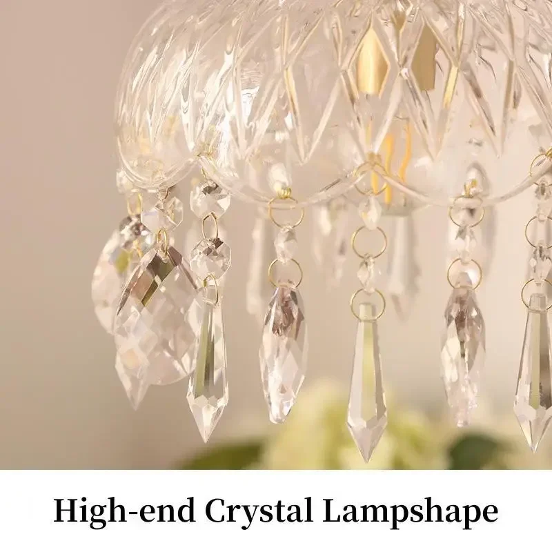 Luxury Art Chandelier French Retro Glass Hanging Light Indoor LED Bedroom Bar Restaurant Table Pendant Lamp with E14 Bulb