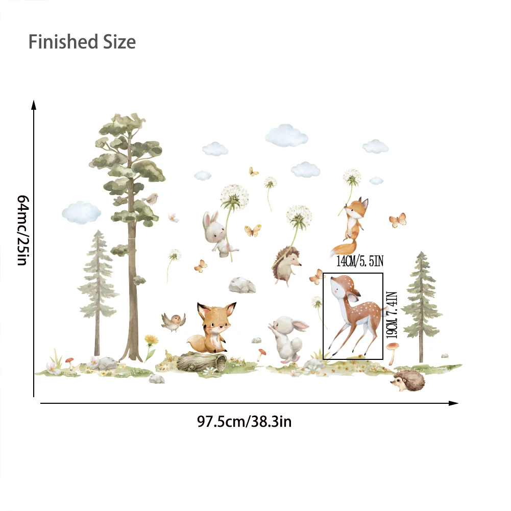 Cute Forest Animals Wall Stickers for Kids Rooms Children Girls Boys Baby Room Decoration Nursery Wallpaper Vinyl Bunny Fox Tree