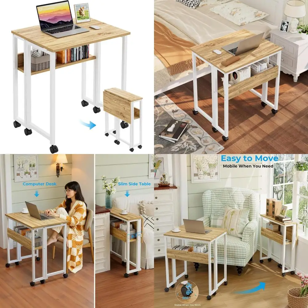 

Compact Rolling Desk with Storage, 24.8 Foldable Computer Desk for Small Spaces, Easy Assembly and Mobility