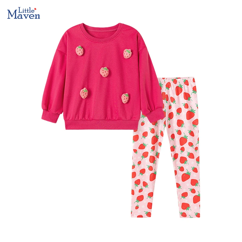 

Милый детский костюм Little maven, клубничные свитера для маленьких девочек, топы и леггинсы, комплекты принцессы, детская одежда, наряды для девочек