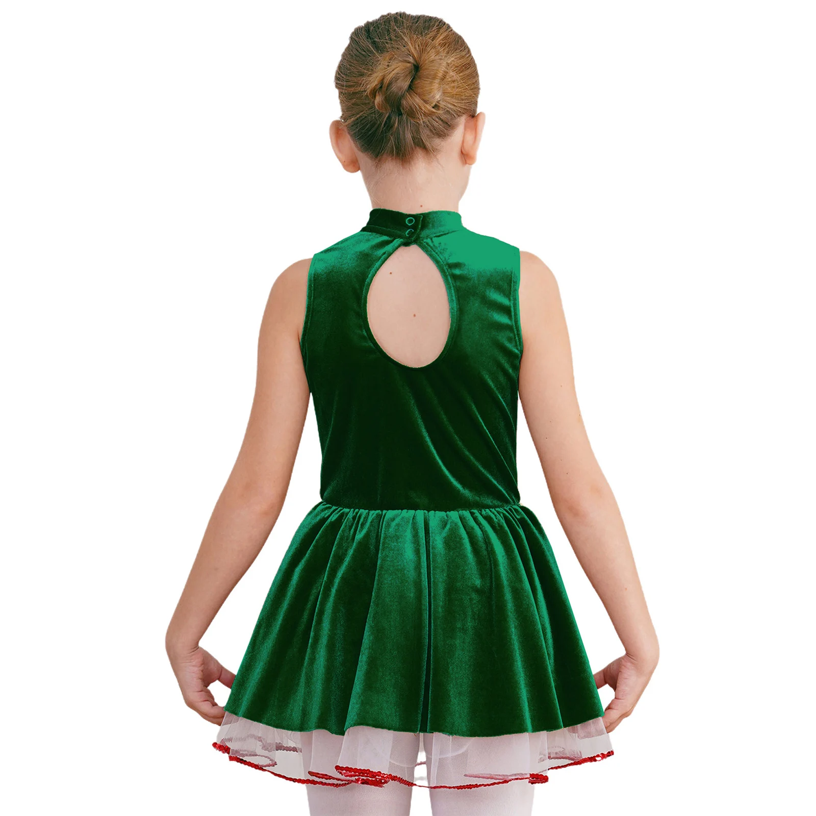 Girls Christmas Dance Dress Sleeveless Velvet Mesh Leotard Tutu Xmas Halloween Carnival Gingerbread Cookie Man Cosplay Costume