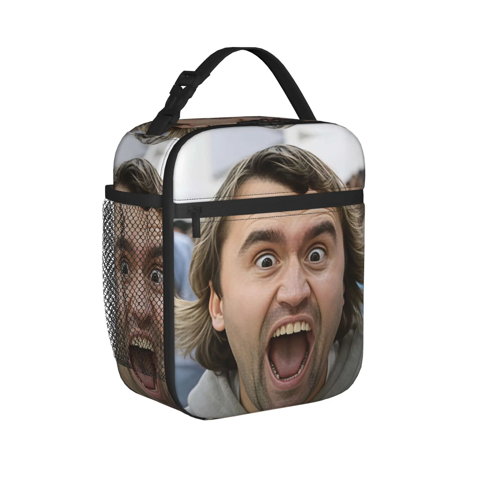 Charlie Kirk Loud Screaming Face Lunch Bag  Portable Zipper Lunch Box Men Office Print Cooler Bag Fun Waterproof Tote Food Bags