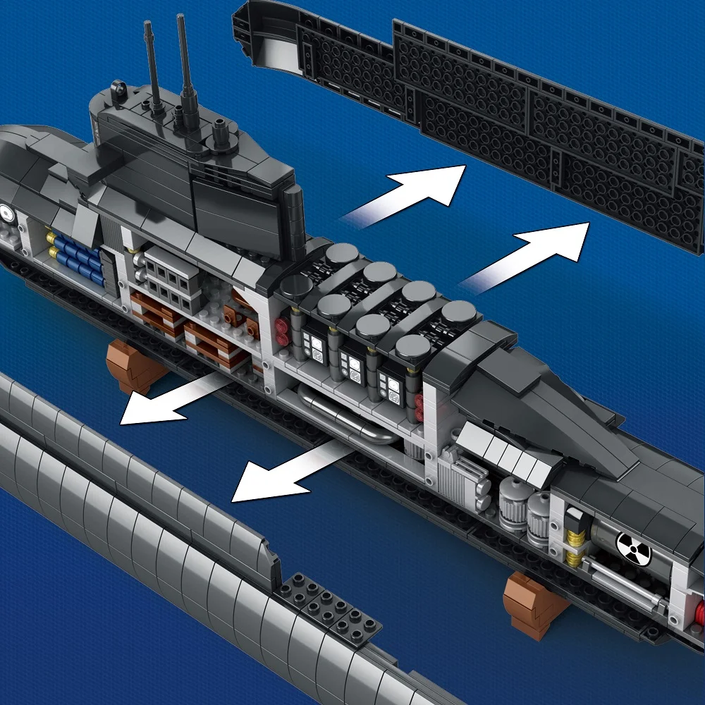 Kern-U-Boot-Bausteine-Set, Militär-U-Boot-Modellbausatz mit Licht, tolle Geschenke für Jungen, Teenager, Erwachsene