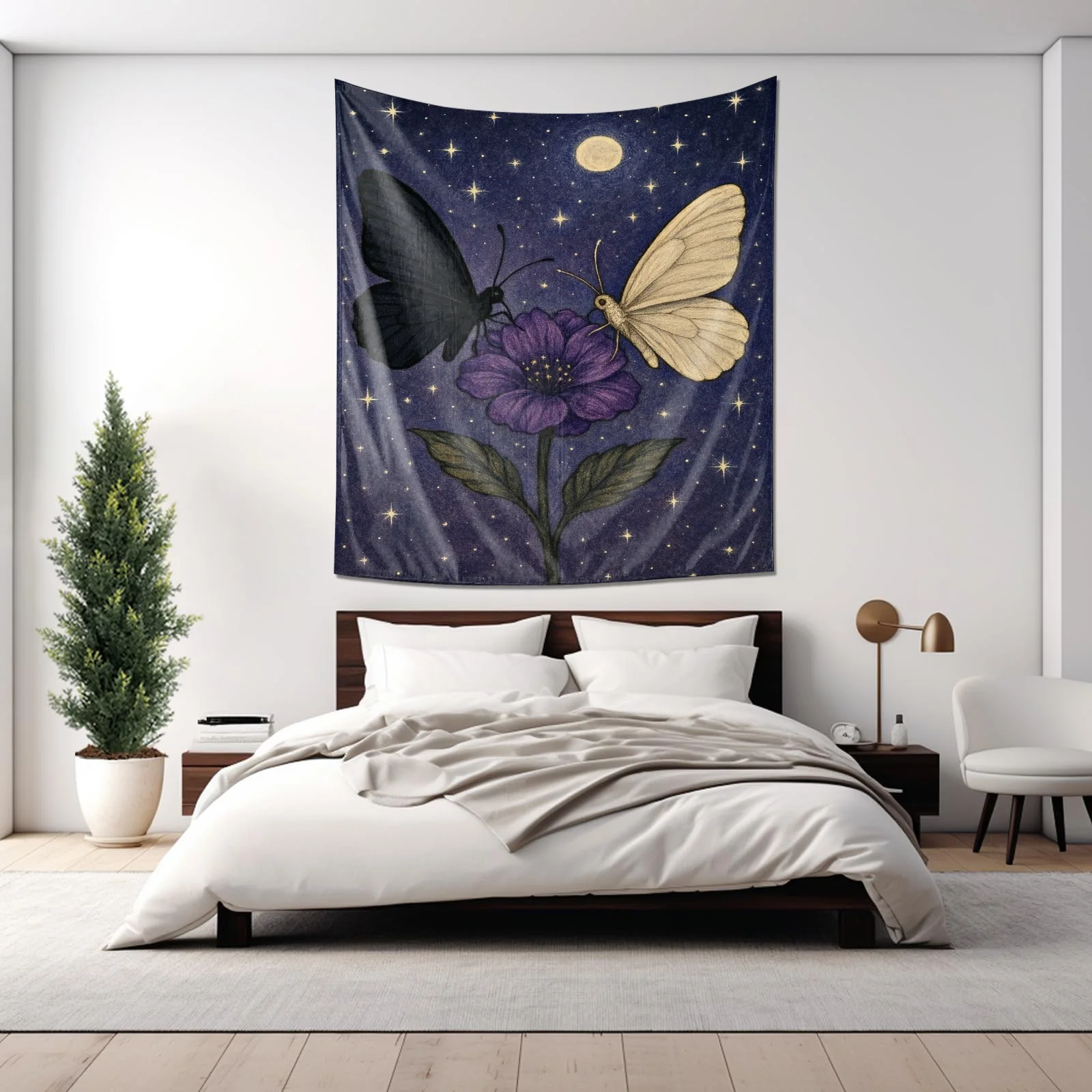 مسحور ليلة فراشة نسيج الجدار شنقا ديكور فني لغرفة النوم غرفة المعيشة ديكور المنزل تصميم نجوم القمر #4