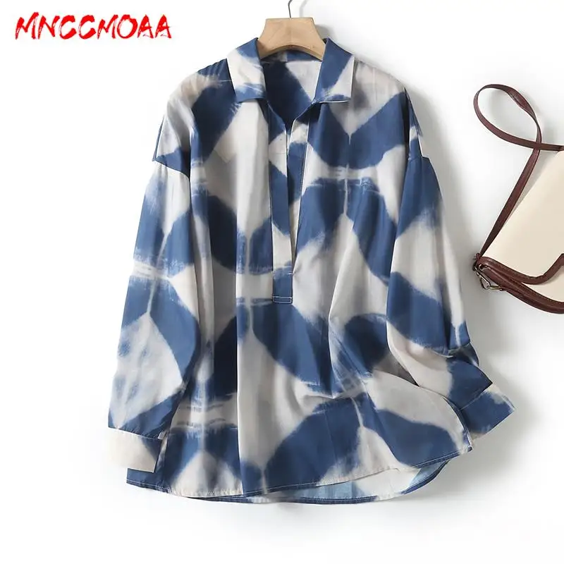 

MNCCMOAA 2024 Spring Summer Women Fashion Vintage Long Sleeve Printed Shirt Female Casual Loose Commute Blouses Tops