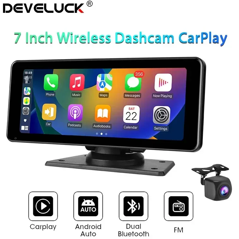 

7.6 Inch Car DVR Carplay Android Auto Screen And 1080P Rear Camera Voice Control GPS Recorder Dual lens Head Unit USB AUX