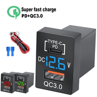 Pd Type C/qc 3.0 Usb Car Charger 12-24V Voltmeter Led Fast Charging Car Power Adapter for Toyota Mobile Phone Fast Charging