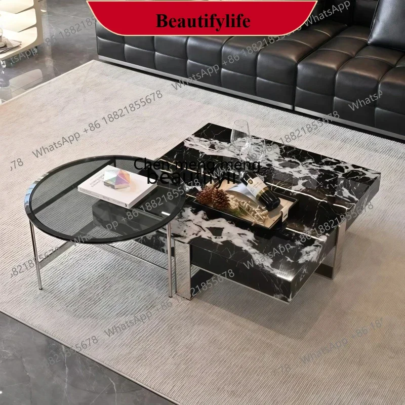 

D178 Dhh Italian minimalist black coffee table modern marble square light luxury high-grade luxury stone coffee table