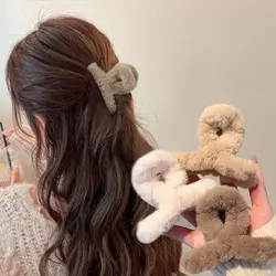 2024 inverno pelliccia sintetica artiglio dei capelli eleganti forcine acriliche peluche clip di capelli barrette granchio copricapo per le donne ragazza accessori per capelli