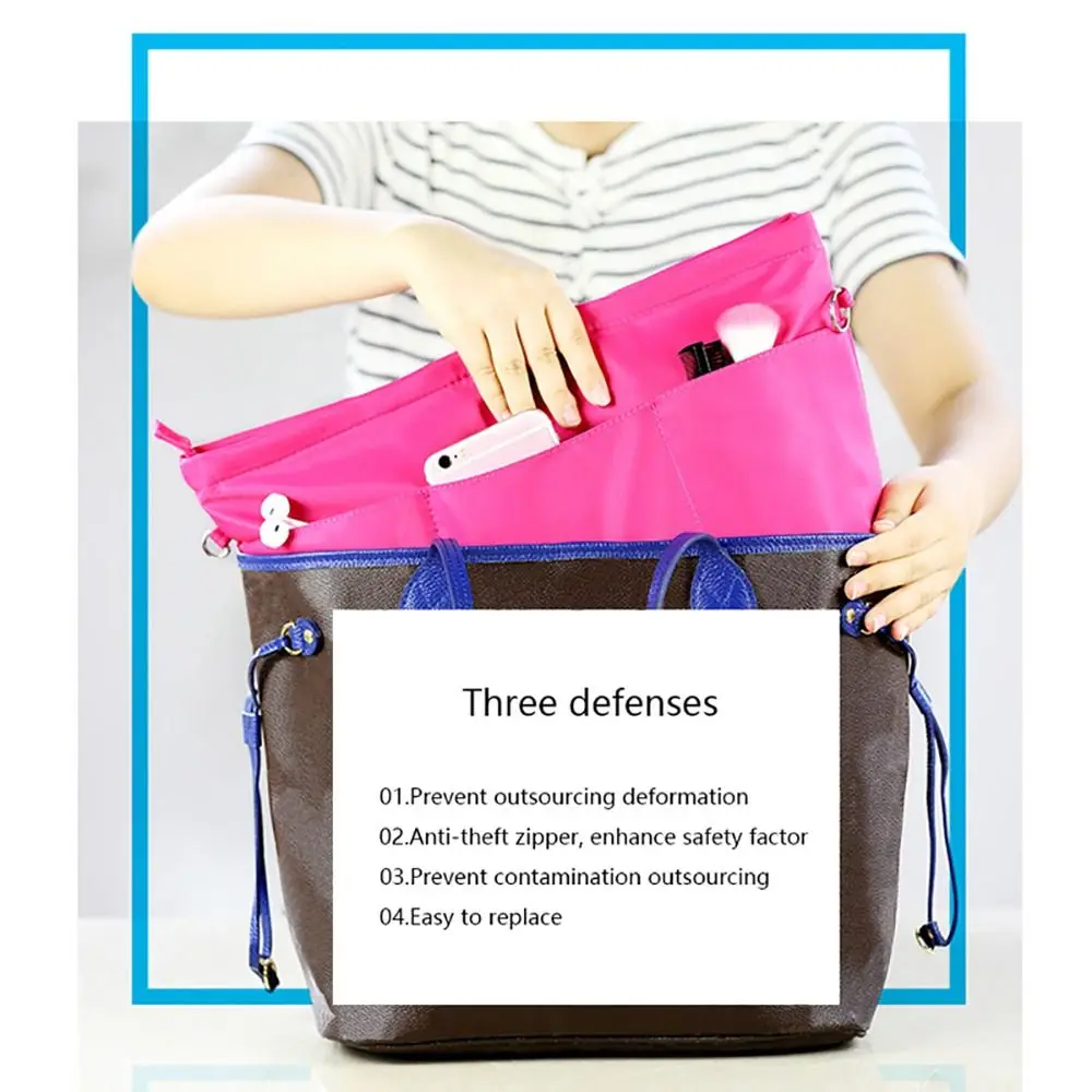 1Pcs New Storage Bags Insert Cosmetic Bag Portable with Zipped Top Linner Bag Multi-Pocket Felt Handbag Organizer Women