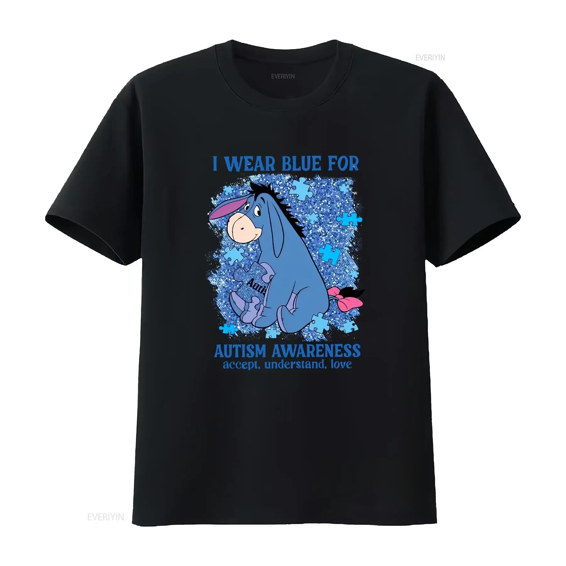 Eeoyore I wear blue for Autism T shirt K453 vintage Washed designer clothes Versatile Soft streetwear graphic homme Comfortable