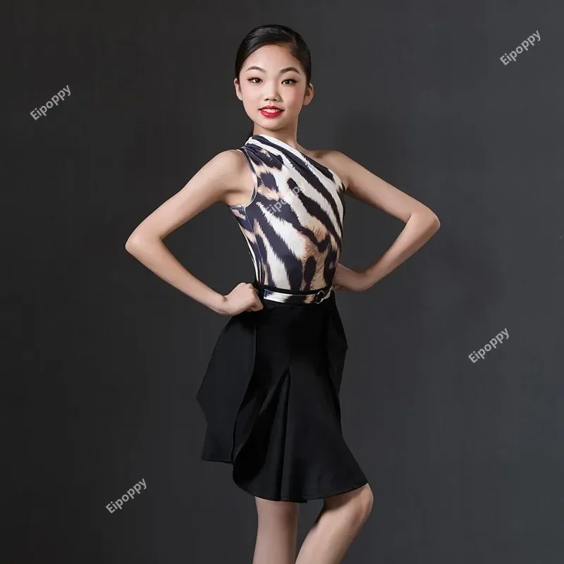 New Children Latin Dance Dress Exercise Clothing Performance Competition Rules Clothing Girls Costume Latin Skirts Leopard Print