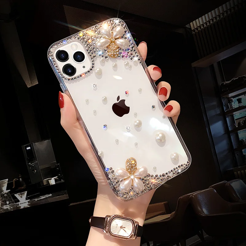 Luxury Glitter Diamond Pearl Phone Case For Samsung S23 S22 S21 S20 S10 Plus + Ultra FE Note 20 Transparent Silicone Bling Cover