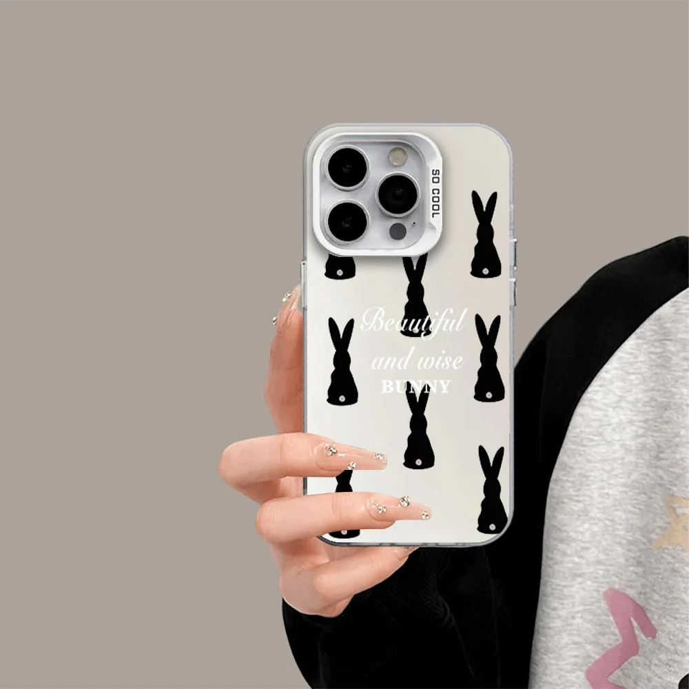 Fashion Simple Internet Celebrity Cartoon Rabbit Cute Back Phone Case for IPhone 12 11 13 14 15 16 Max Pro Plus Laser Cover