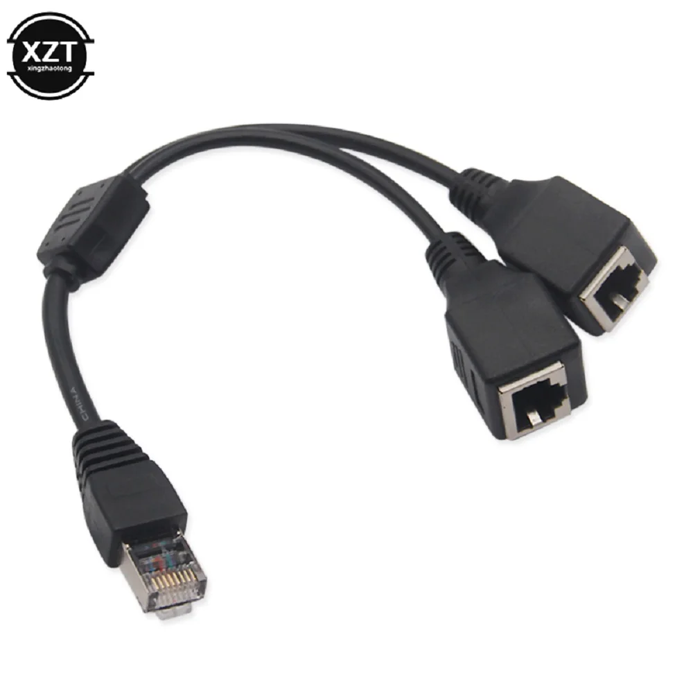 RJ45 1 Male 2 Female Socket Port LAN Ethernet Network Splitter Y-shaped Stable Transmission Network Lead Extension Cable