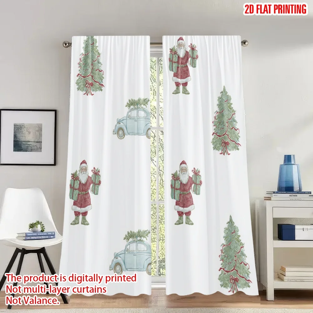 2pcs 2D flat printing Fashionable Christmas Curtains Christmas Santa Tree Car Bow Digital Printed Polyester Drapes Party &